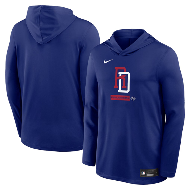 Men's Dominican Republic Baseball Royal 2026 World Baseball Classic Collection Dri-FIT Long Sleeve Hooded T-Shirt